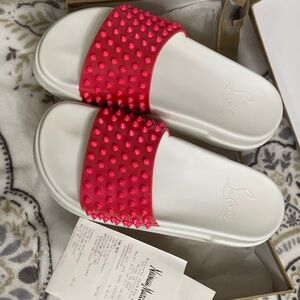 🔥 🔥 Christian Louboutin Coral and White Studded Sandals